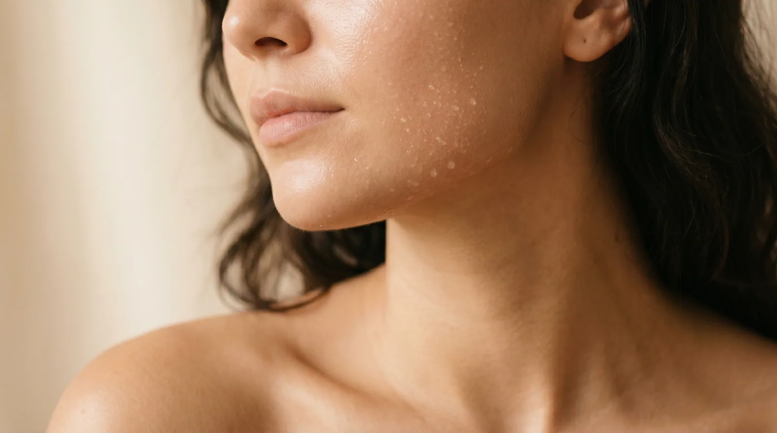 Close-up of healthy, dewy, well-cared-for natural skin